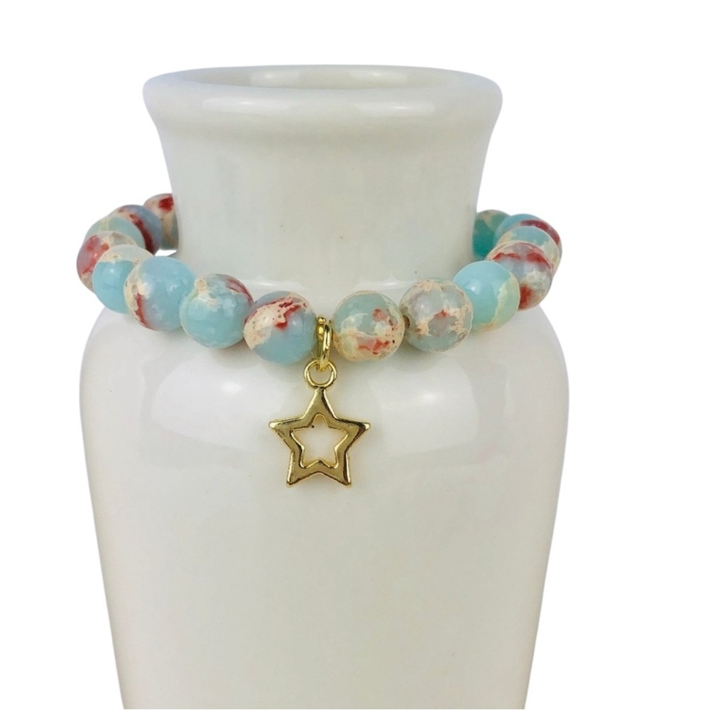 Sea Sediment Jasper Star Beaded Bracelet-982